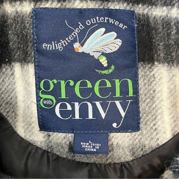 Green With Envy Coat Womens Large Black Wool Blend Jacket Lined Pockets Buttons - Picture 5 of 14